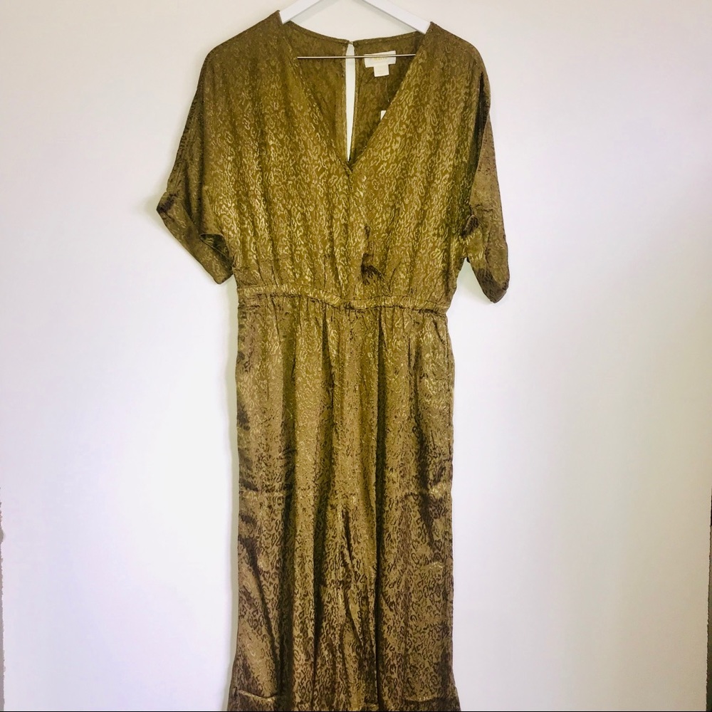 Anthro New Jacqueline Jacquard Olive Jumpsuit - Picture 2 of 6